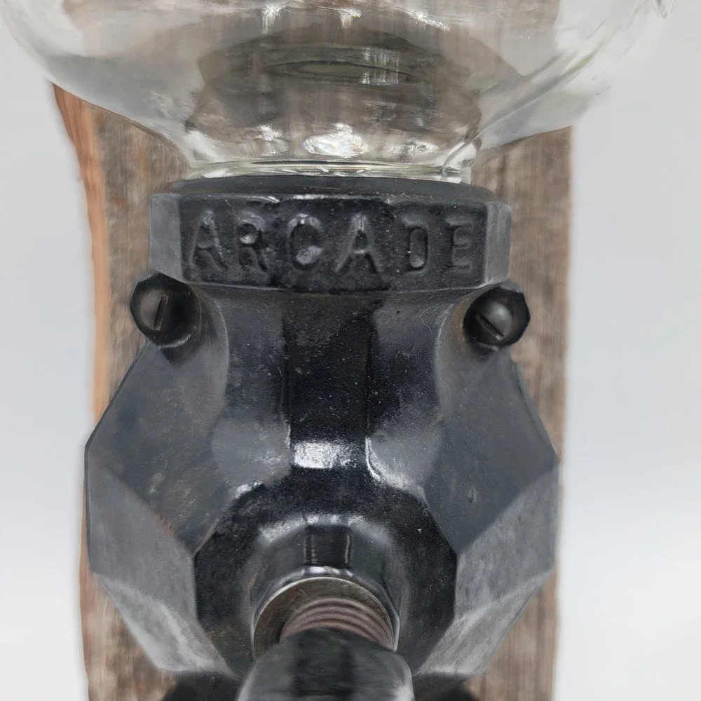 Arcade Crystal No 4 Wall Mount Coffee Grinder Cast Iron Rustic Wood Farmhouse
